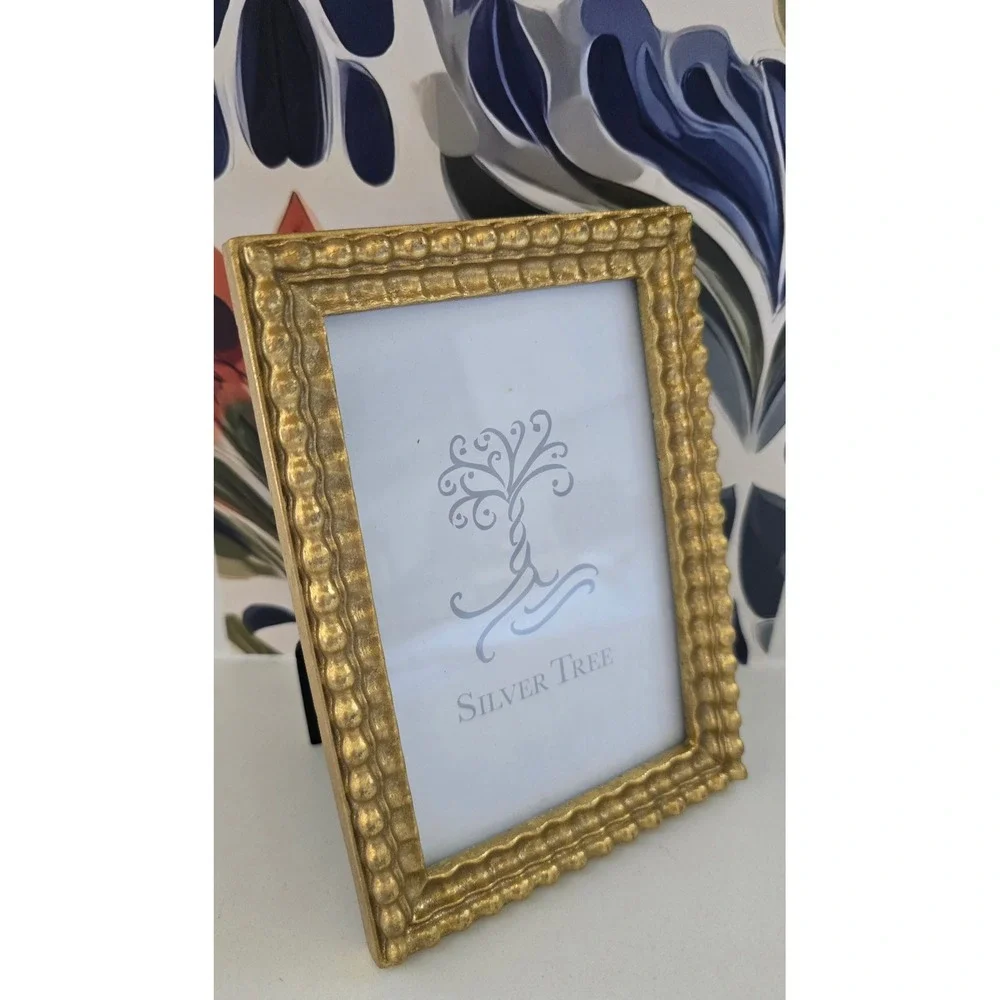 Silver Tree Gold Pearl Bead Pattern Resin Picture Frame 4x6 Tabletop Decor New